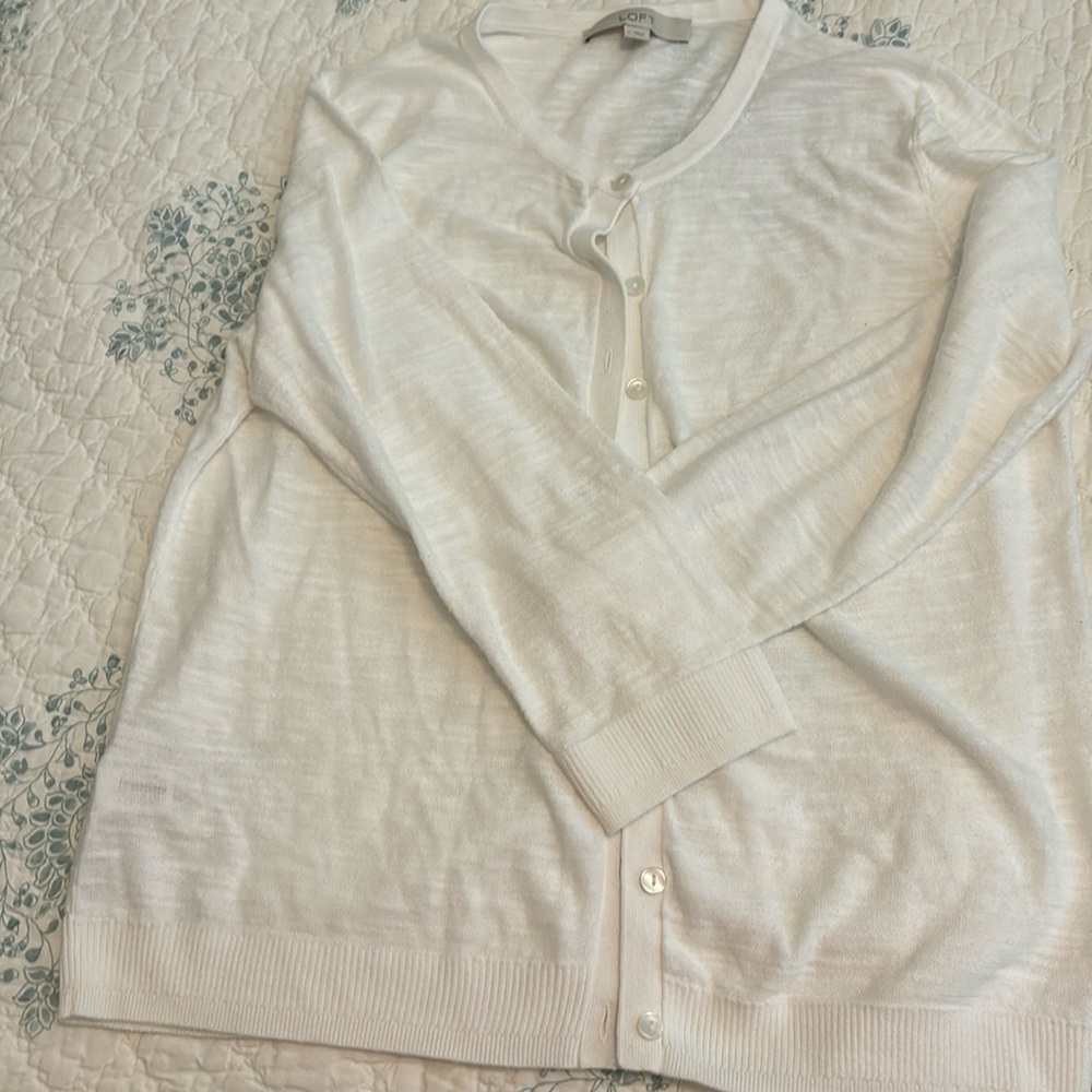 Loft 3/4 sleeve white cartigan